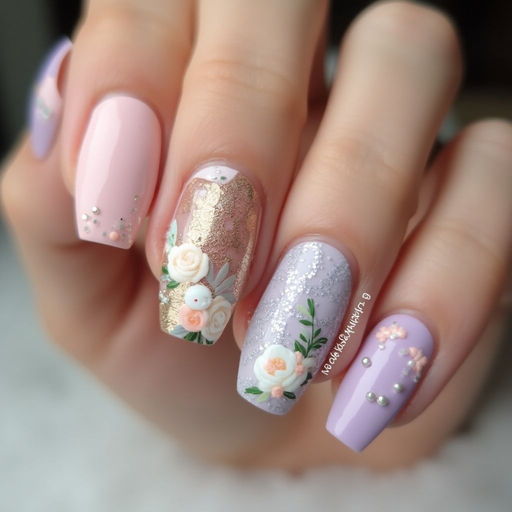 Mother's Day Coffin Nail Design