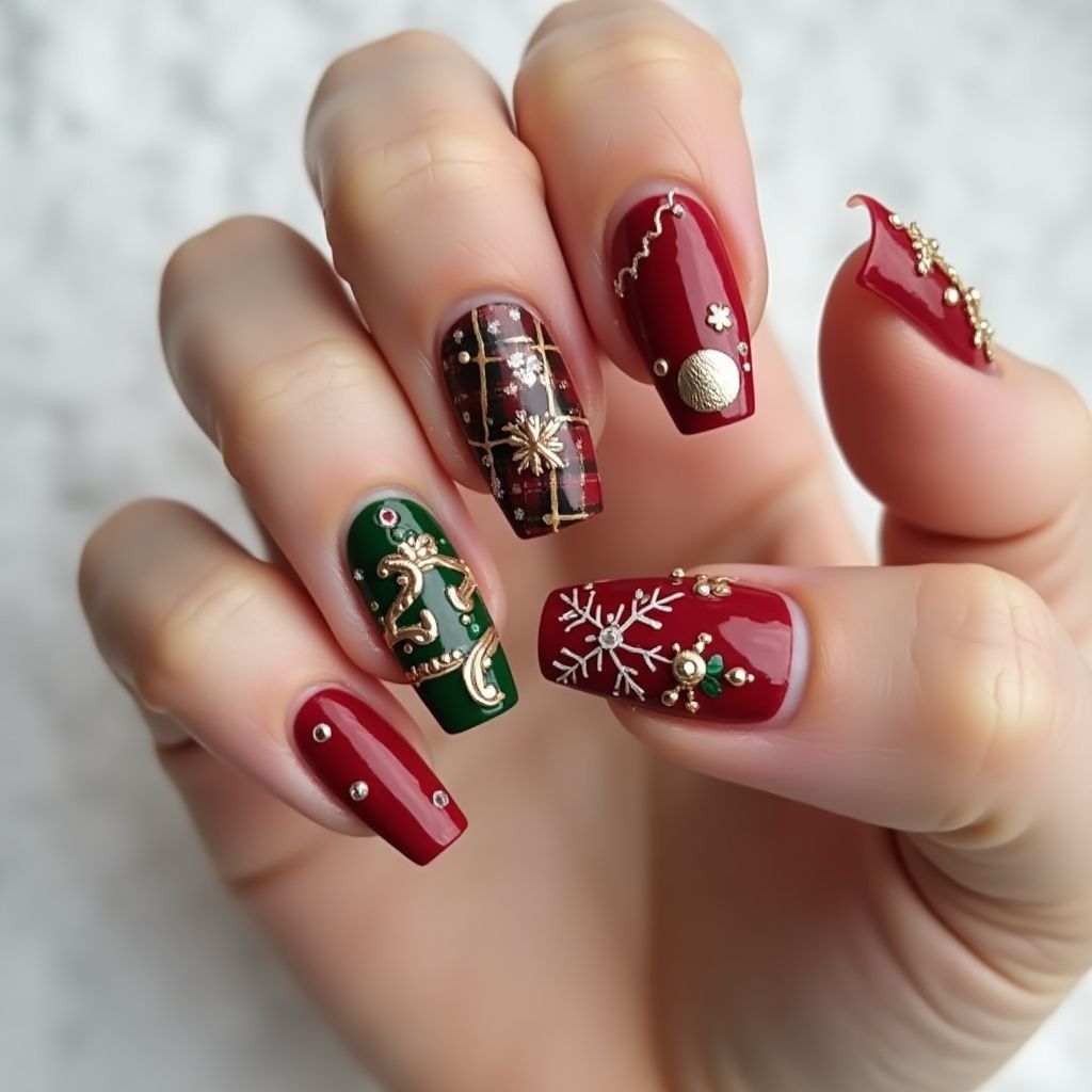 Christmas Coffin Nail Design