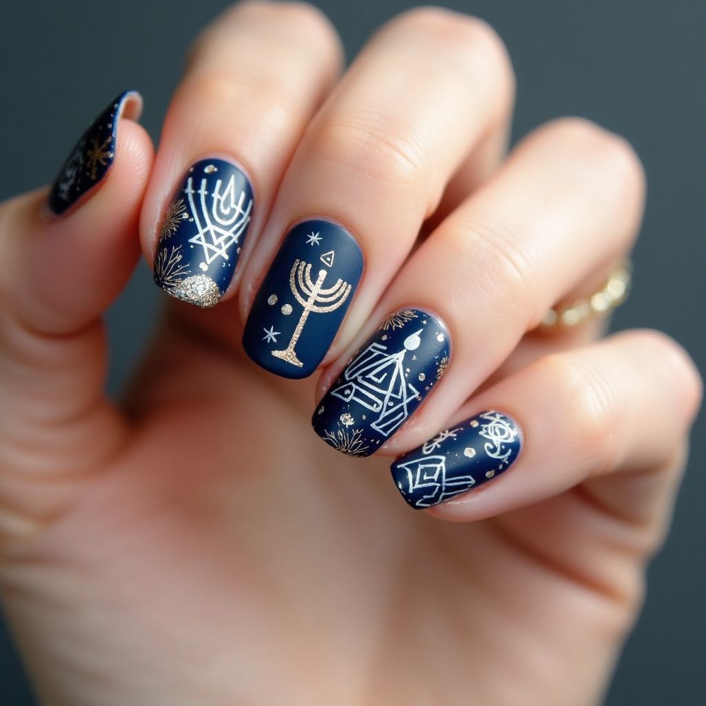 Hanukkah Round Nail Design