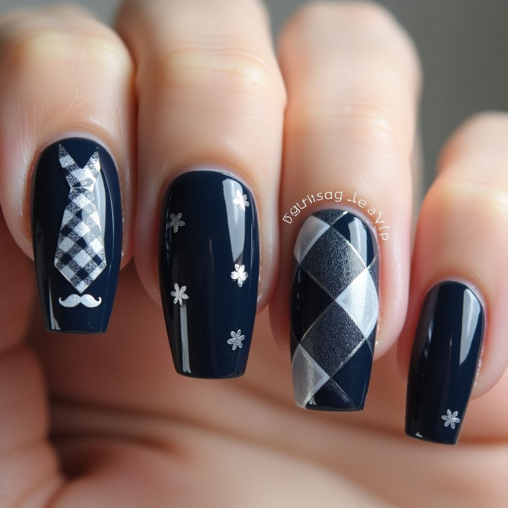 Father's Day Coffin Nail Design