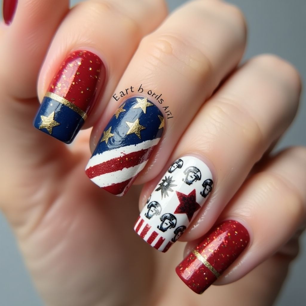Labor day Square Nail Design