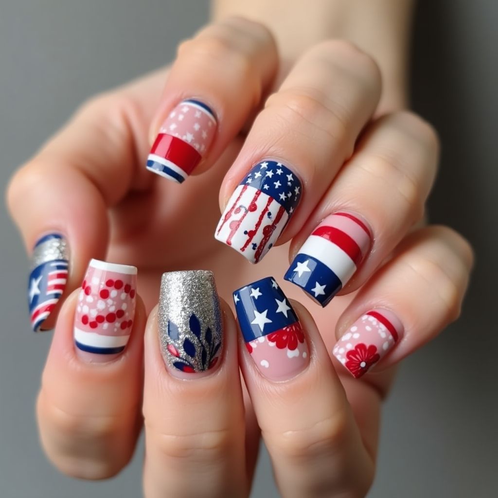 Memorial Day Square Nail Design