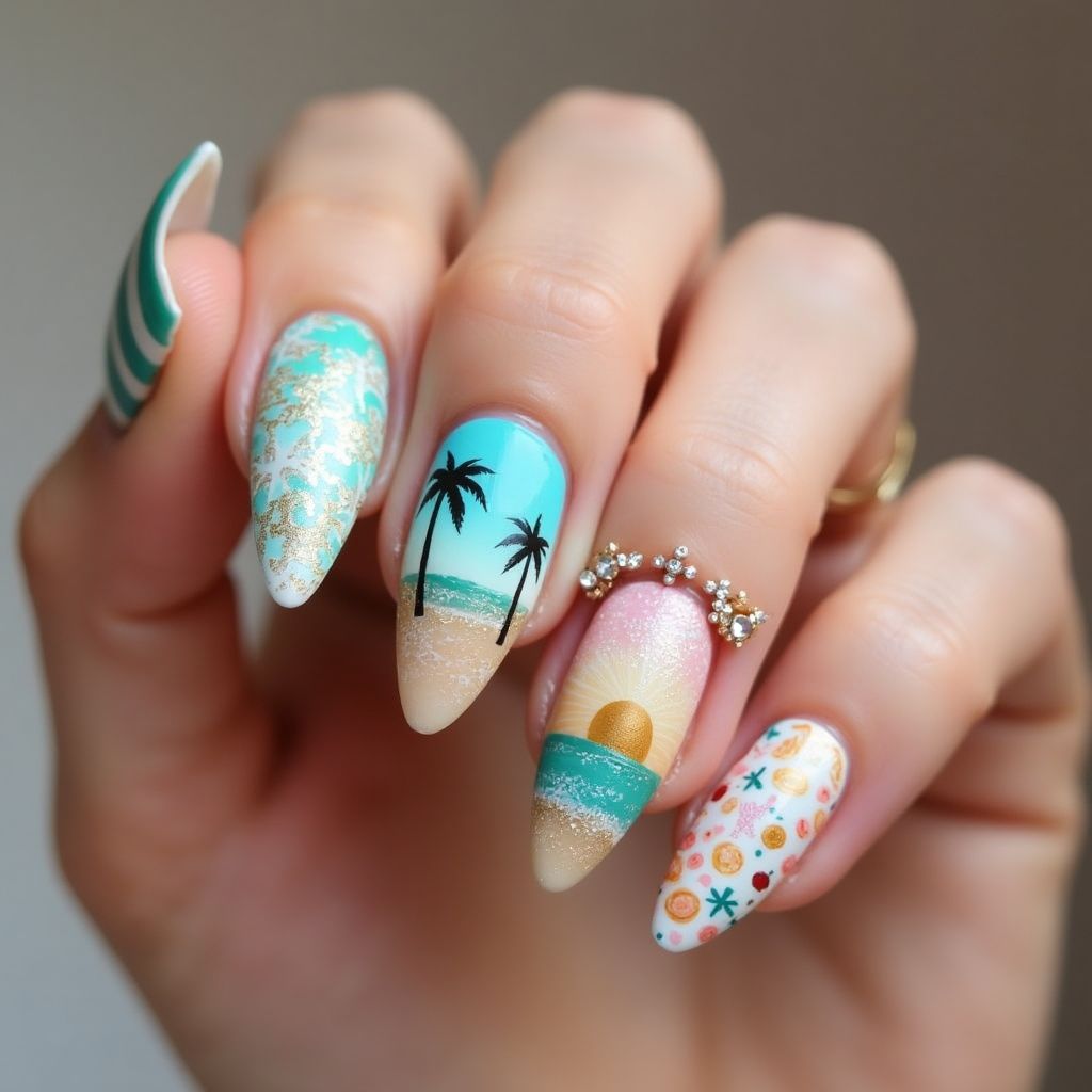 Beach Stiletto Nail Design