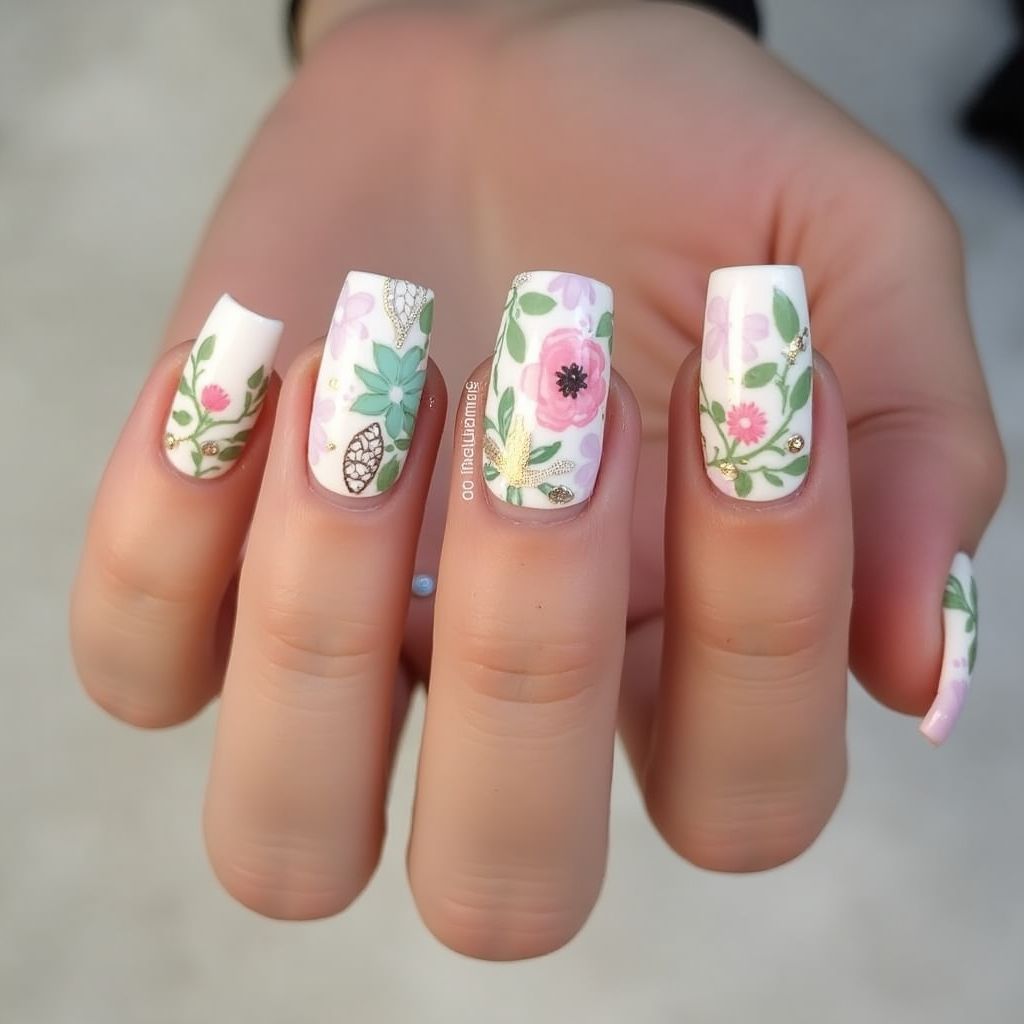 Mother's Day Square Nail Design