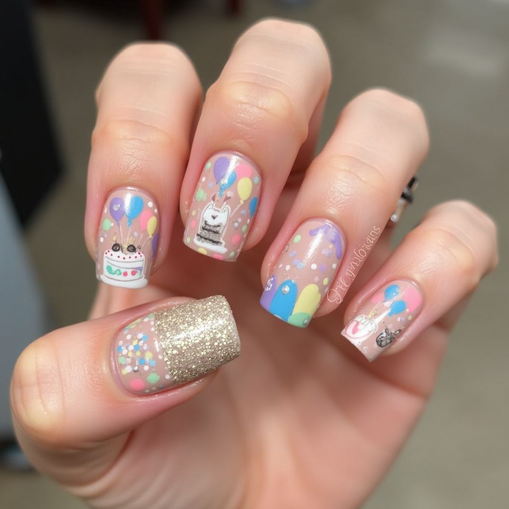 Birthday Square Nail Design