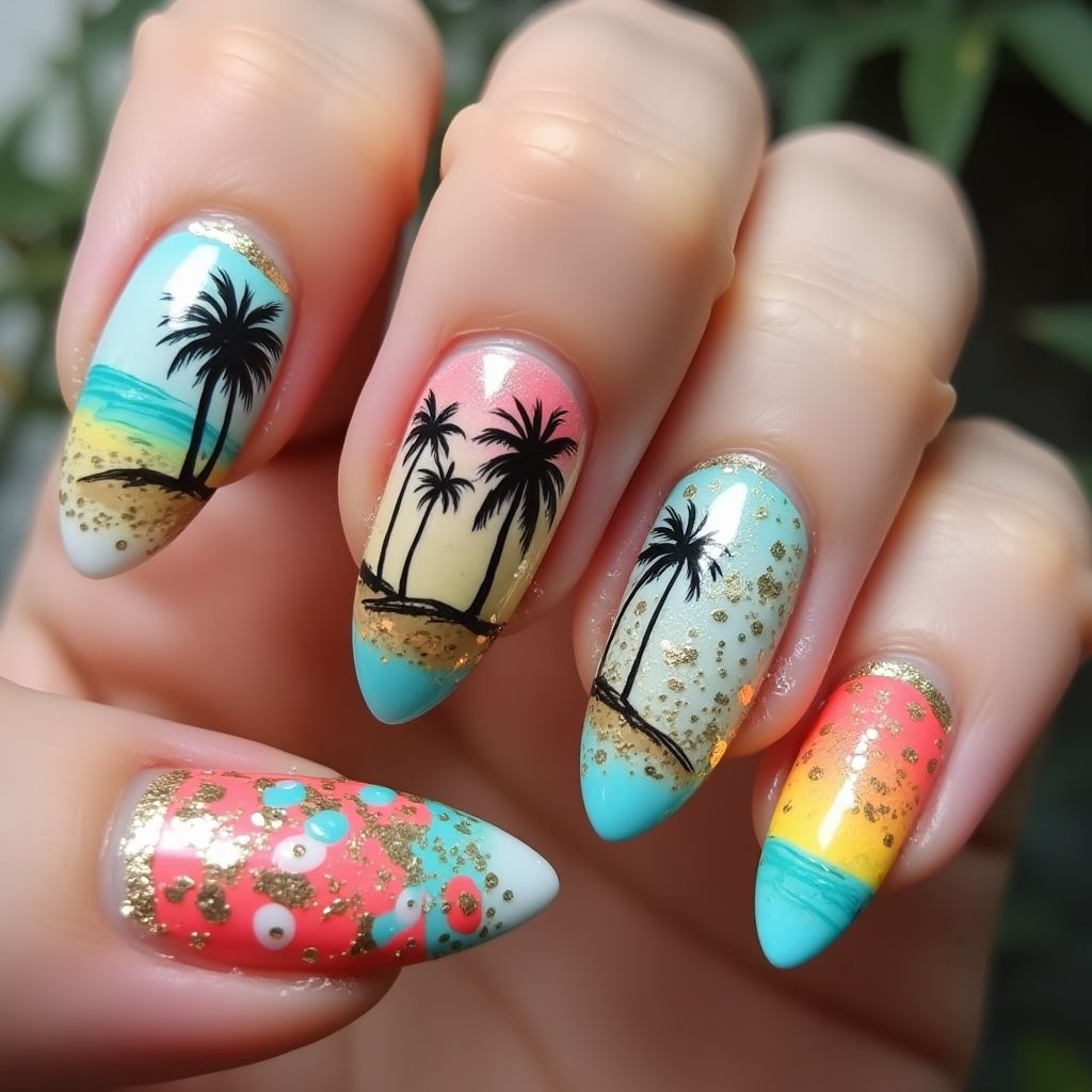 Vacation Stiletto Nail Design