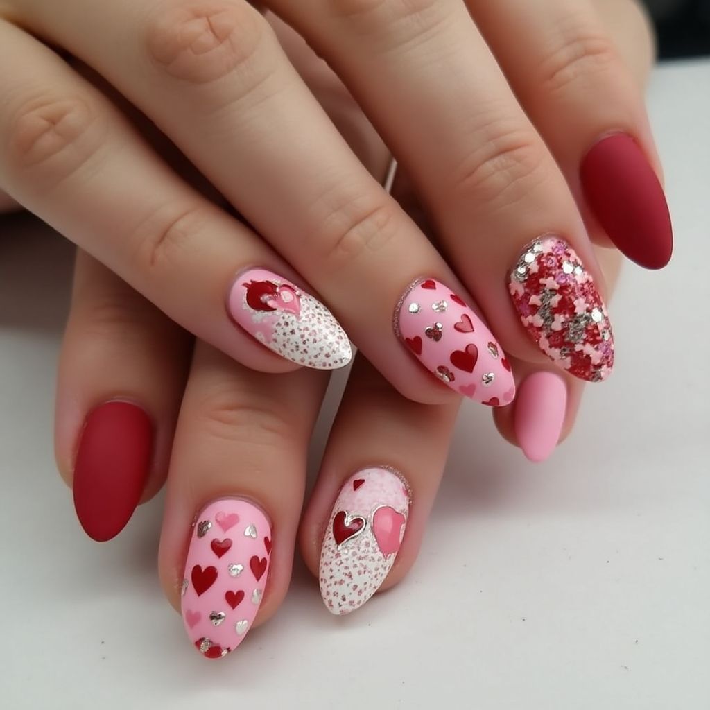 Valentine's Day Almond Nail Design