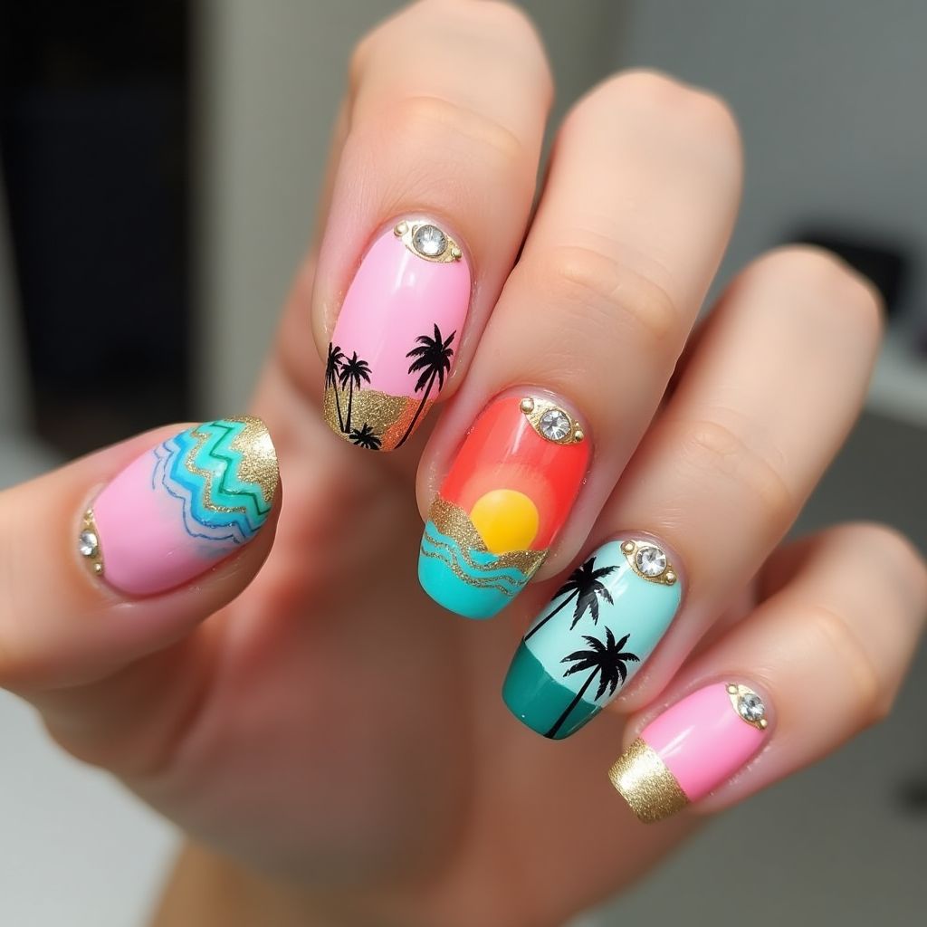 Vacation Coffin Nail Design