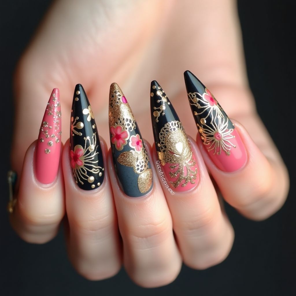 Celebration Stiletto Nail Design