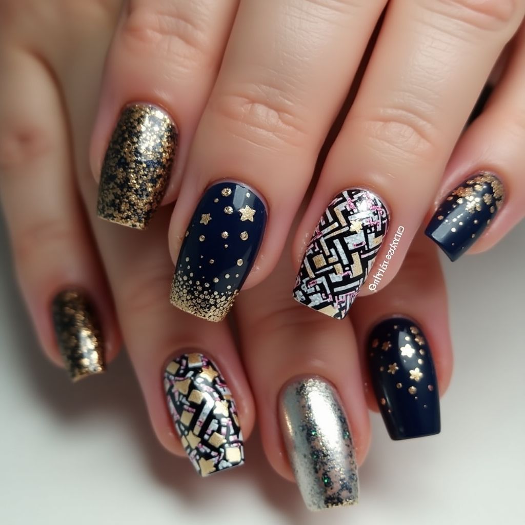 New Year Square Nail Design