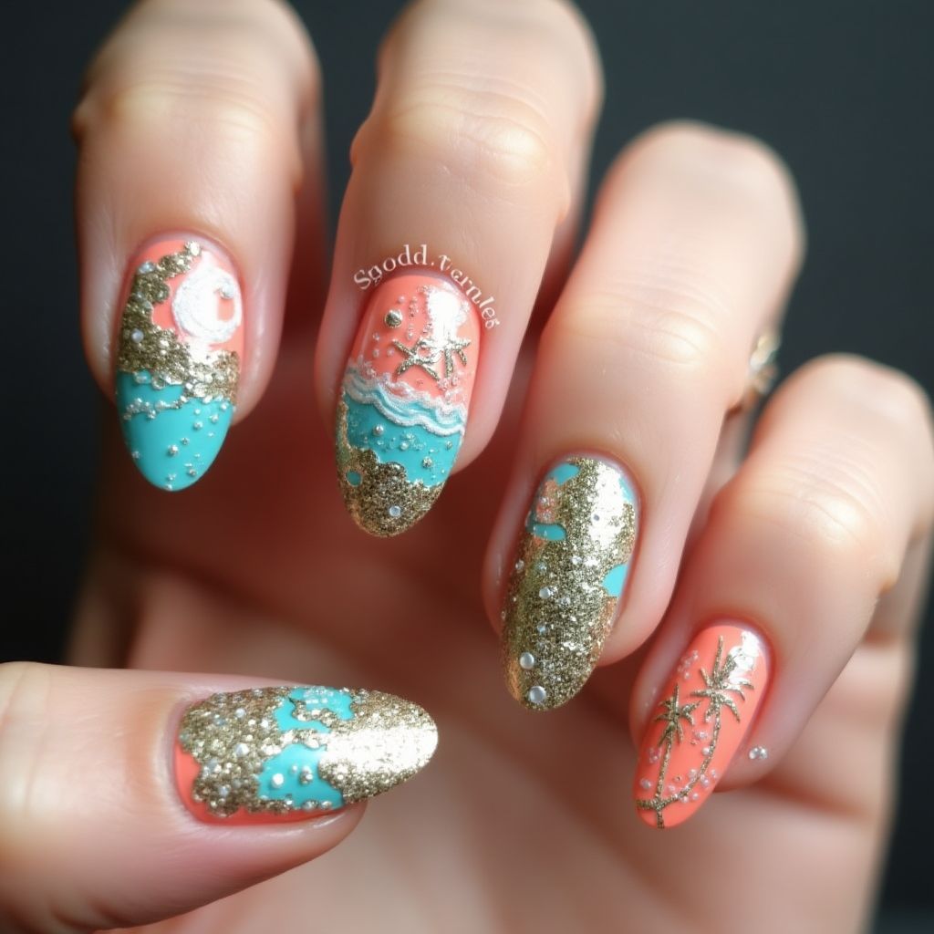 Cruise Coffin Nail Design