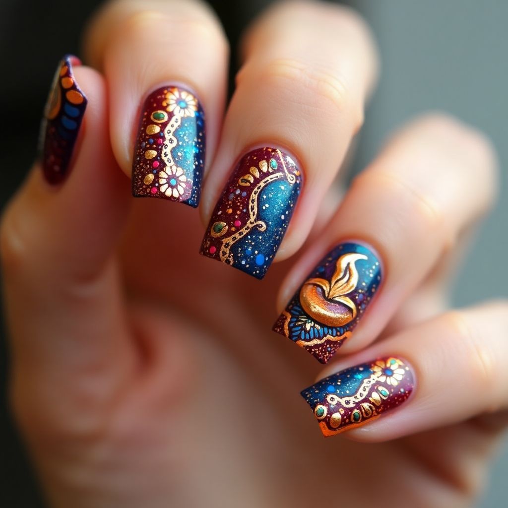 Diwali Square Nail Design