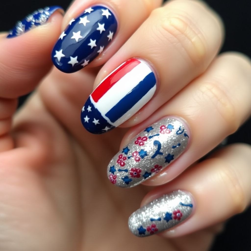Memorial Day Round Nail Design