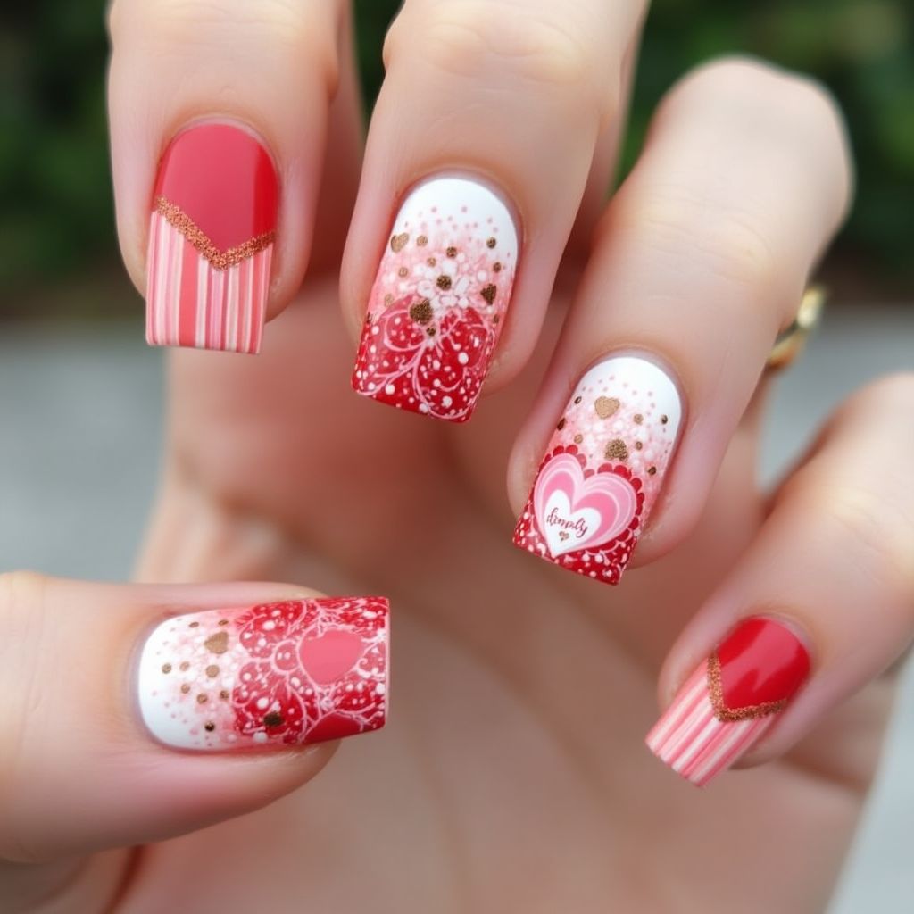 Valentine's Day Square Nail Design