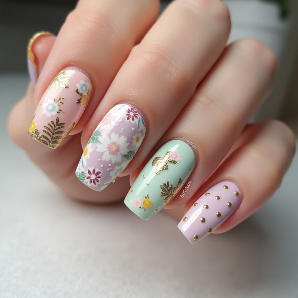 Easter Coffin Nail Design