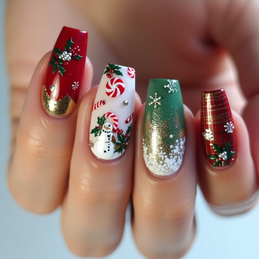 Christmas Coffin Nail Design