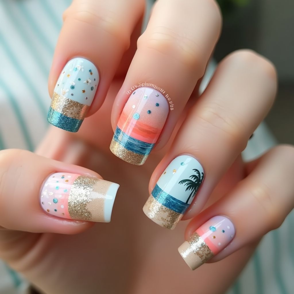 Beach Square Nail Design