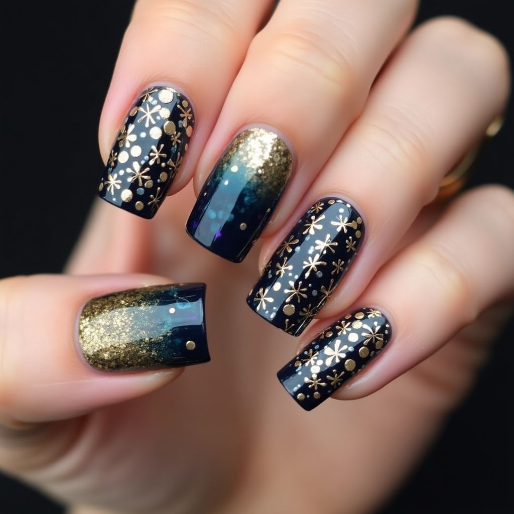 New Year Square Nail Design