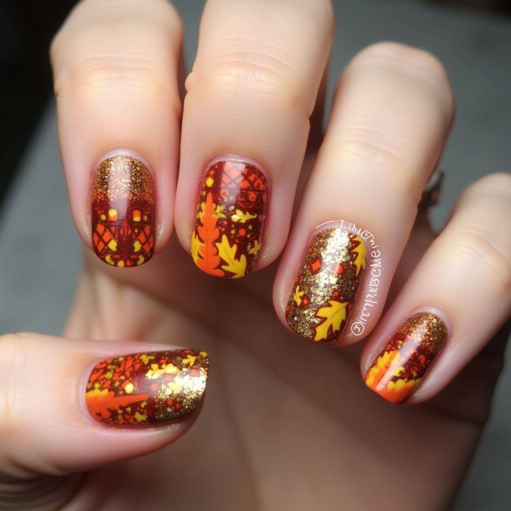 Thanksgiving Round Nail Design