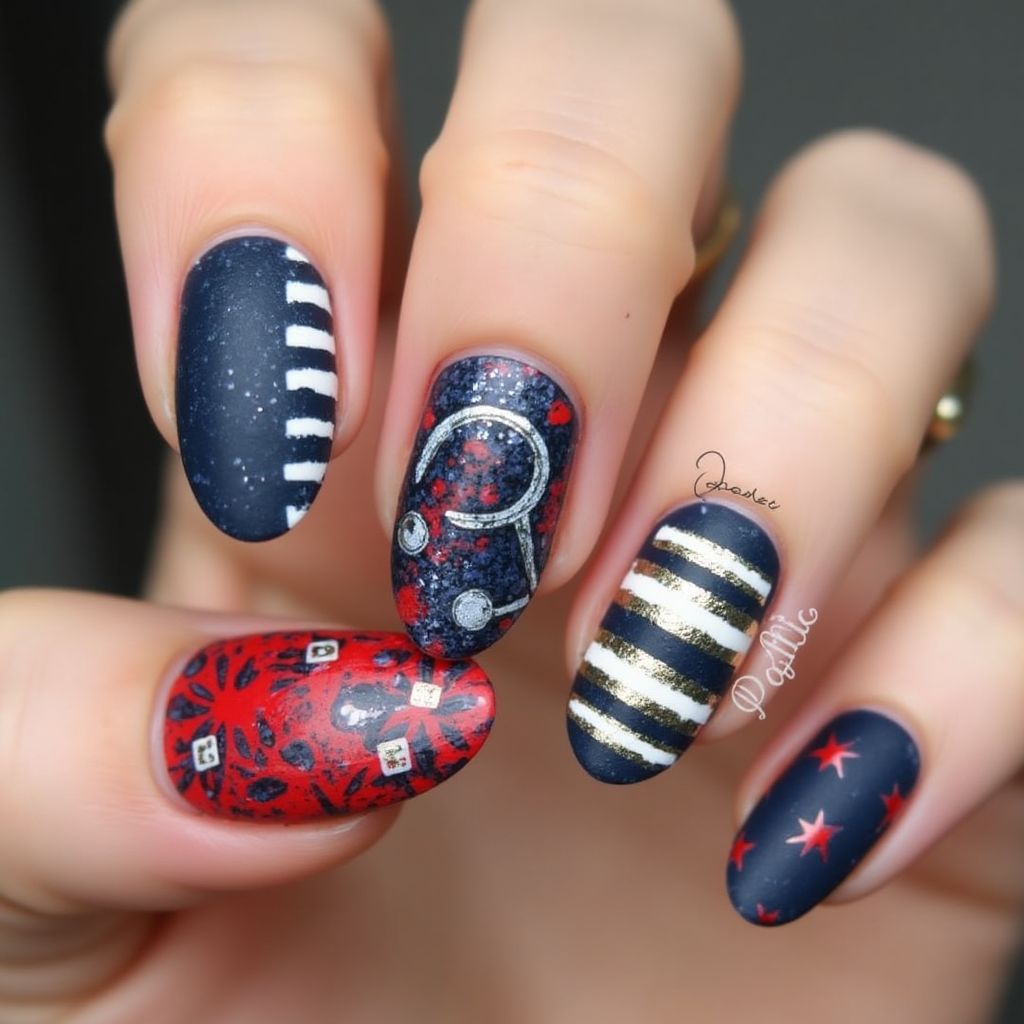 Labor Day Almond Nail Design