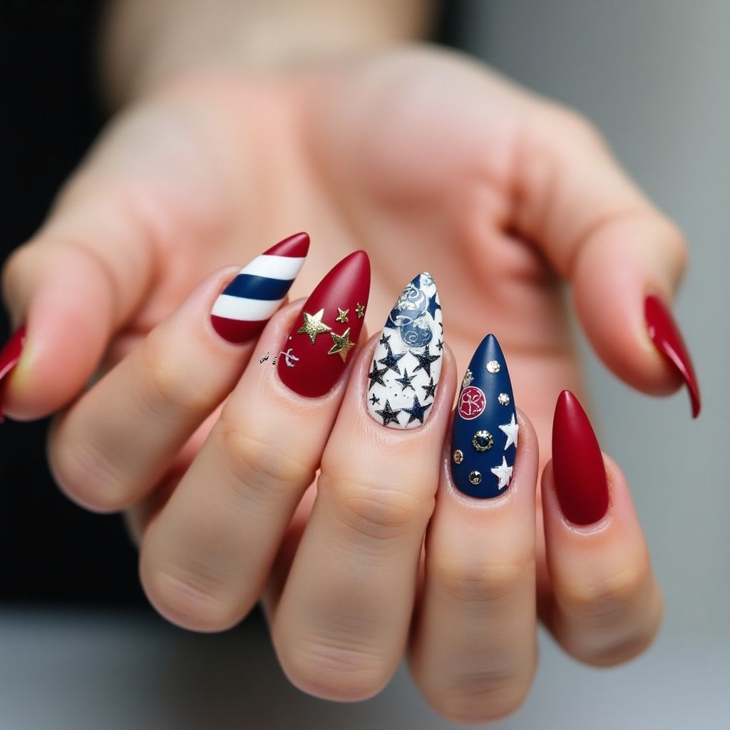 Memorial Day Stiletto Nail Design