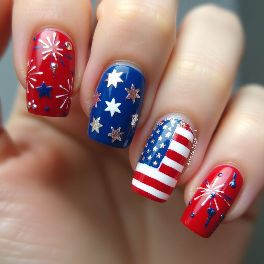 Independence Day Square Nail Design