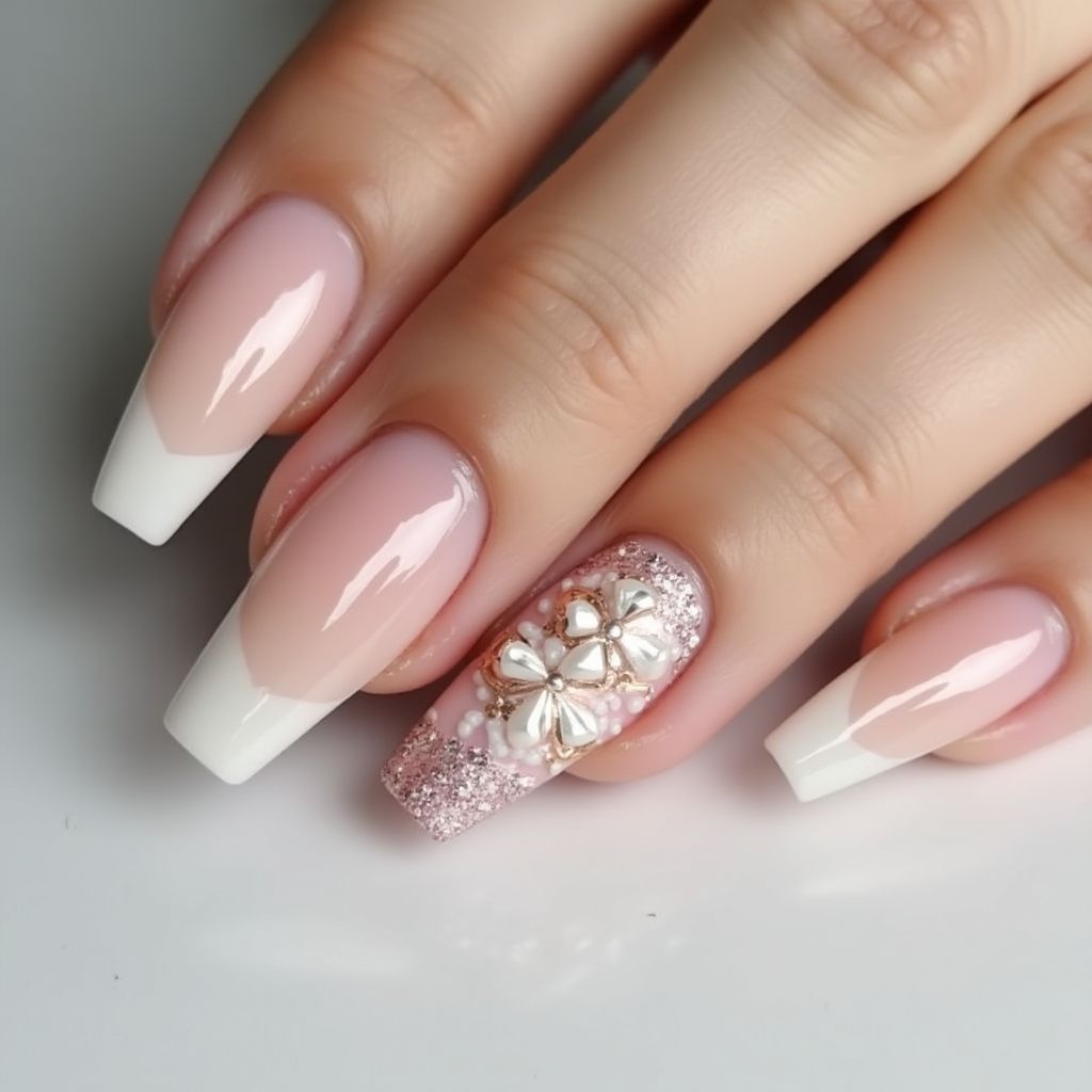 Wedding Coffin Nail Design