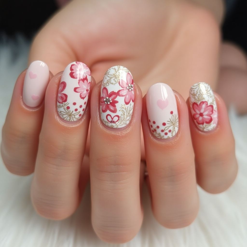 Valentine's Day Round Nail Design