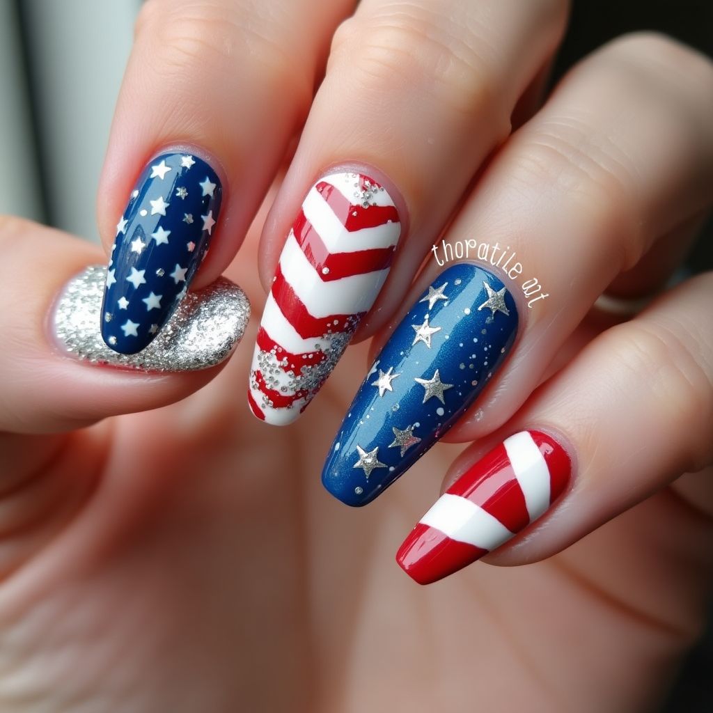 4th Of July Coffin Nail Design