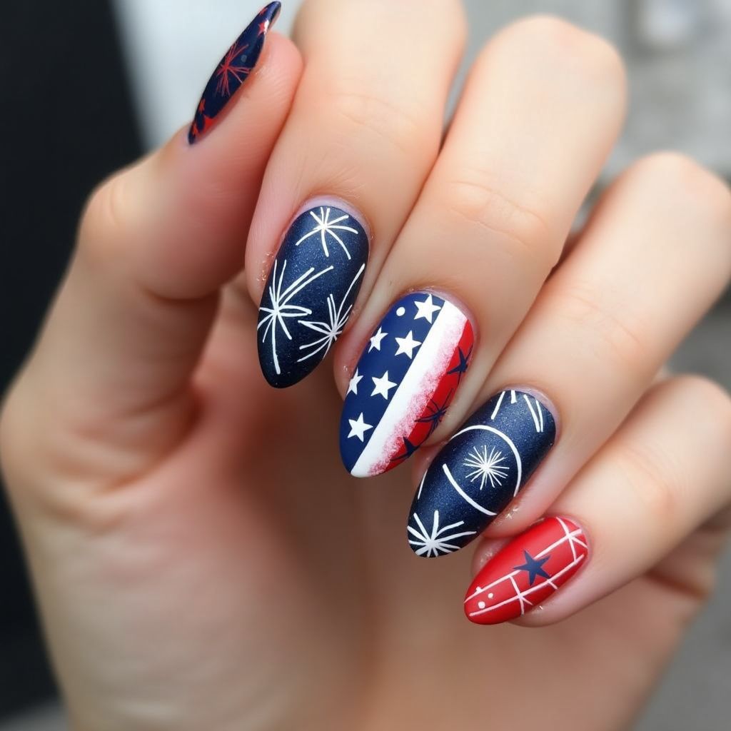 Independence Day Almond Nail Design