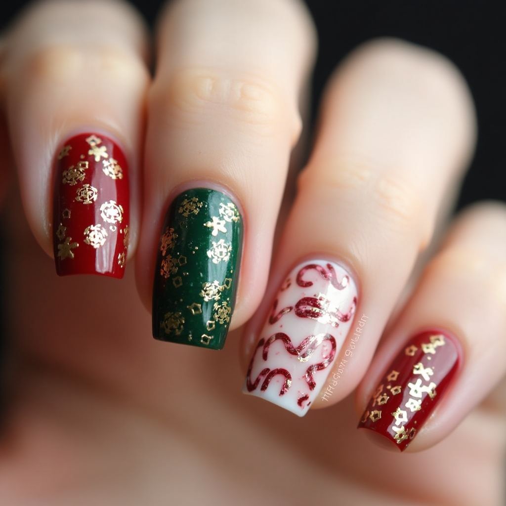 Holiday Round Nail Design