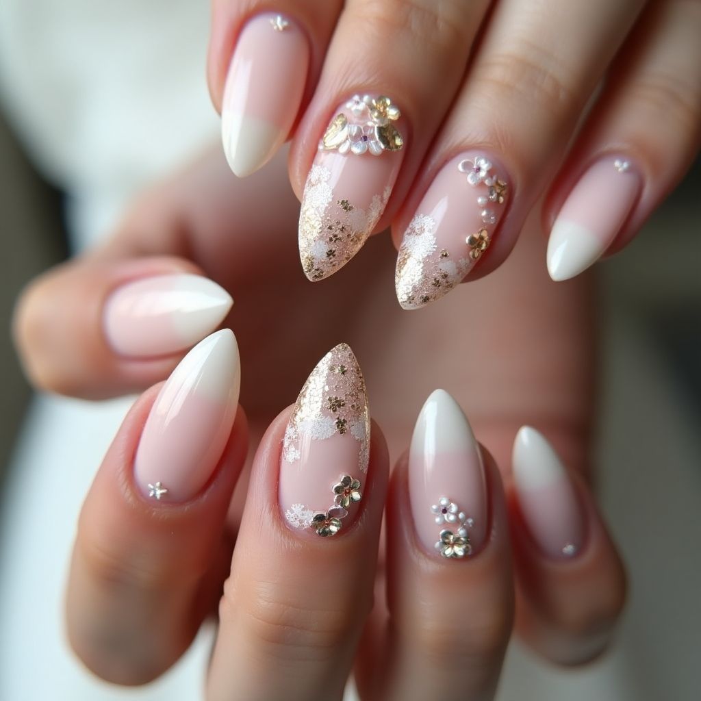 Wedding Almond Nail Design