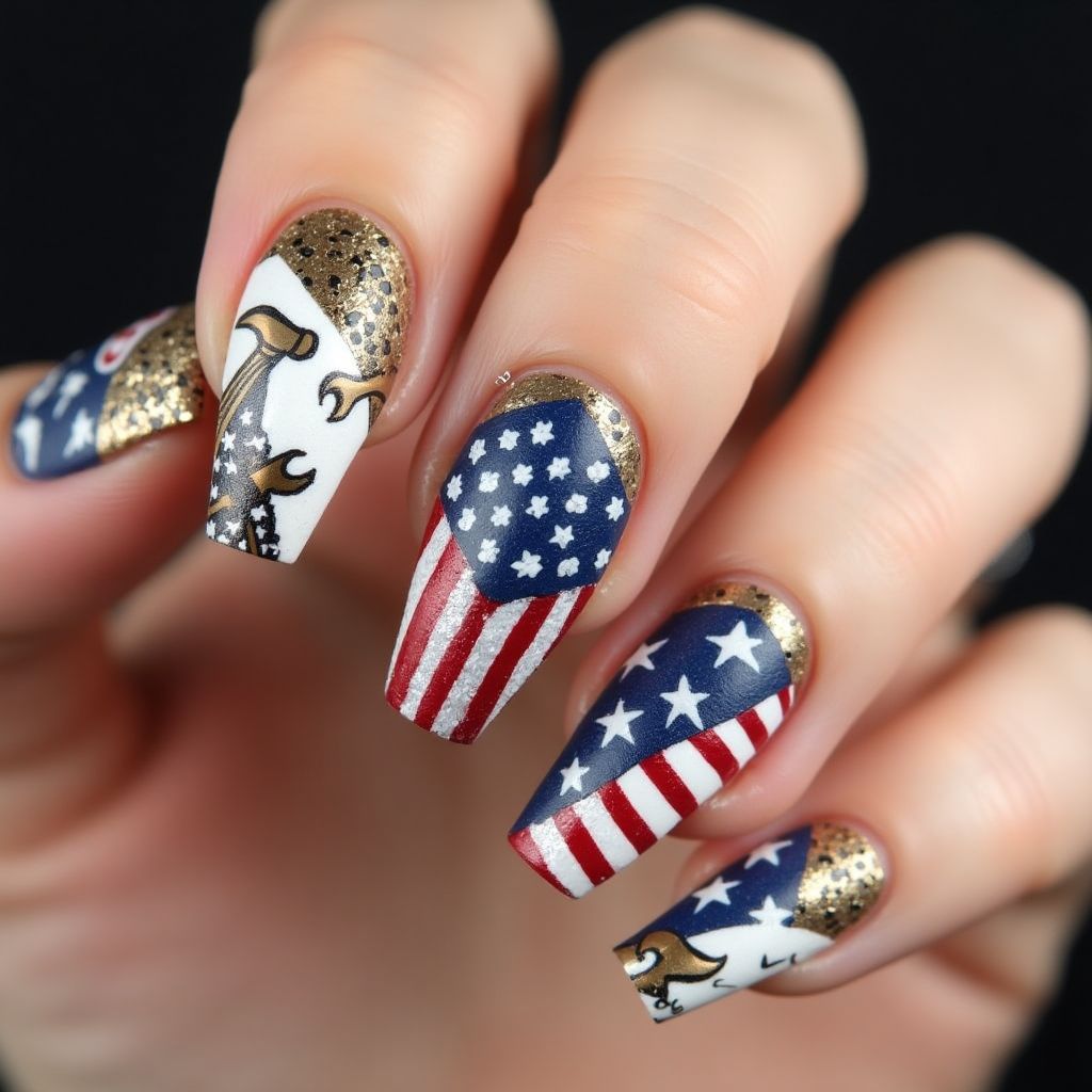 Labor day Coffin Nail Design