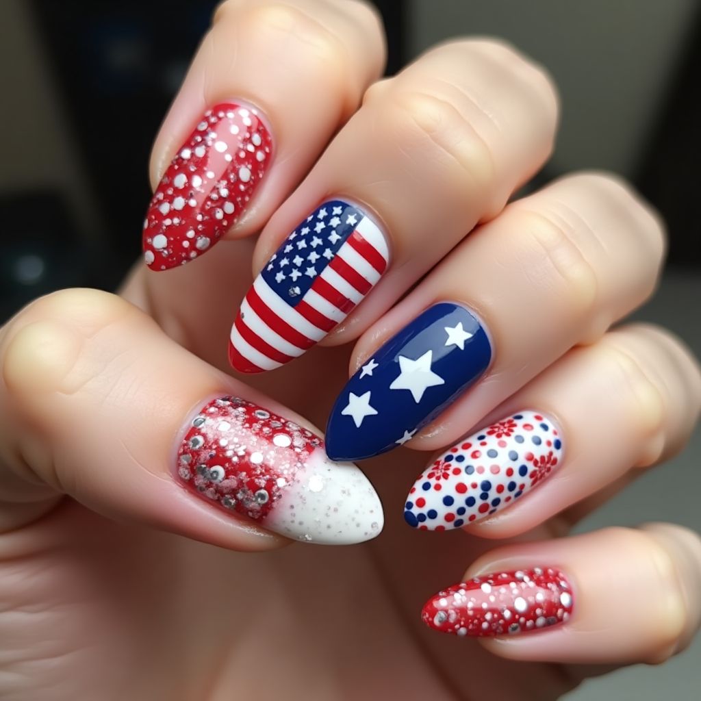 Independence Day Stiletto Nail Design