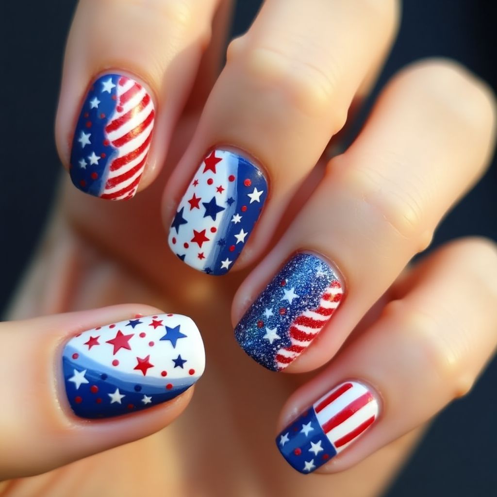 4th Of July Round Nail Design
