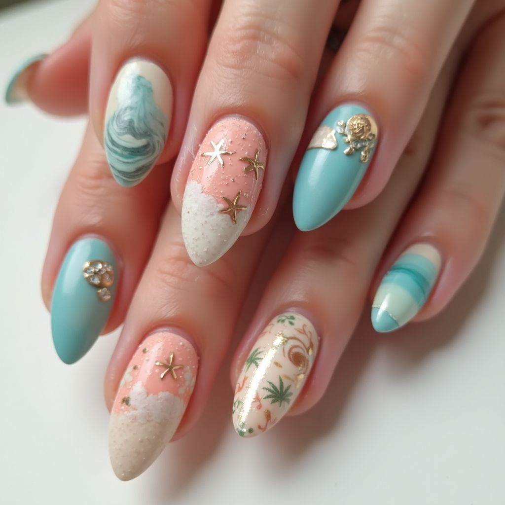 Beach Almond Nail Design