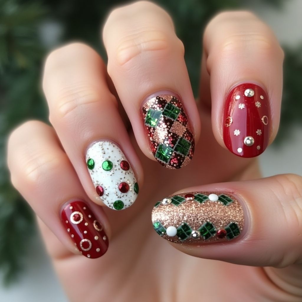 Holiday Round Nail Design