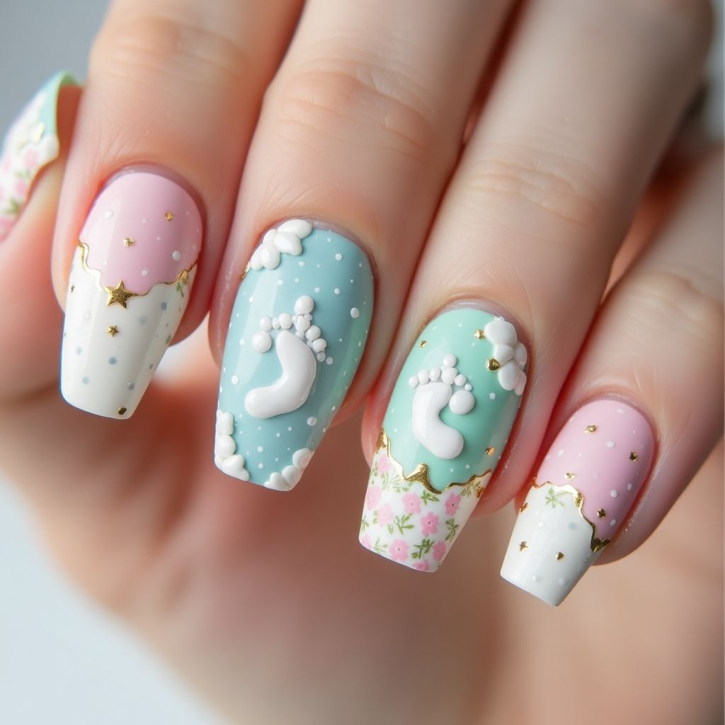 Baby Shower Coffin Nail Design