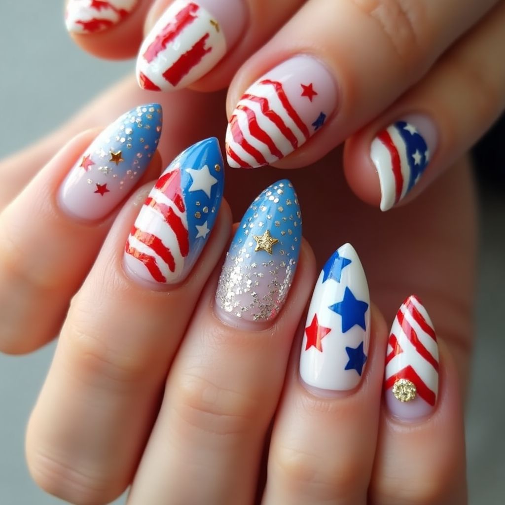 Independence Day Stiletto Nail Design