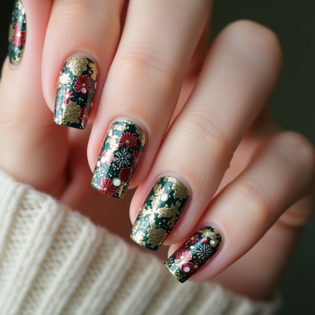 Holiday Square Nail Design