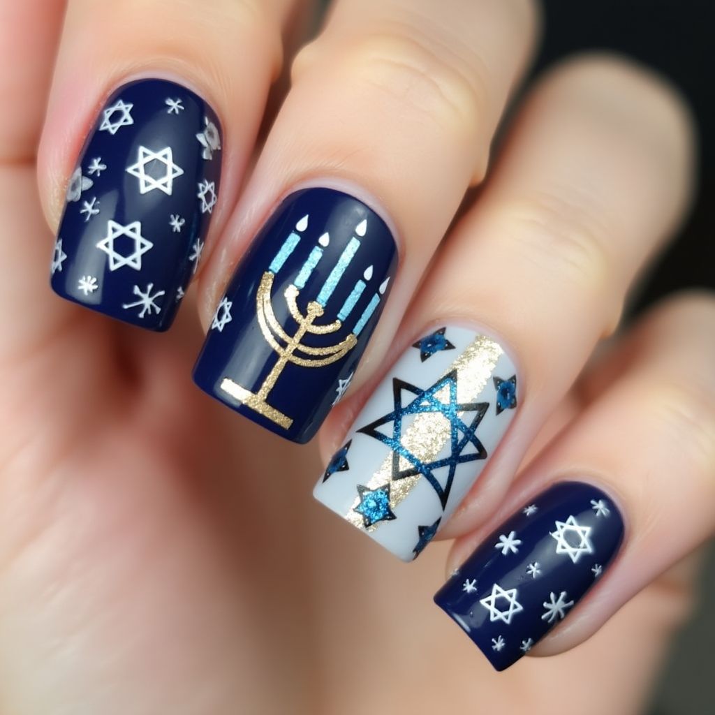 Hanukkah Square Nail Design