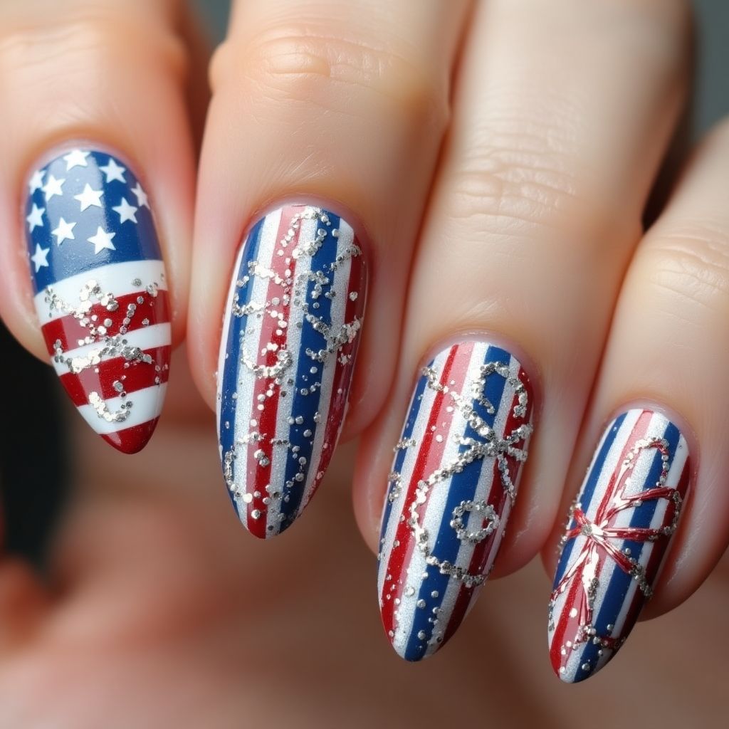 Labor Day Almond Nail Design