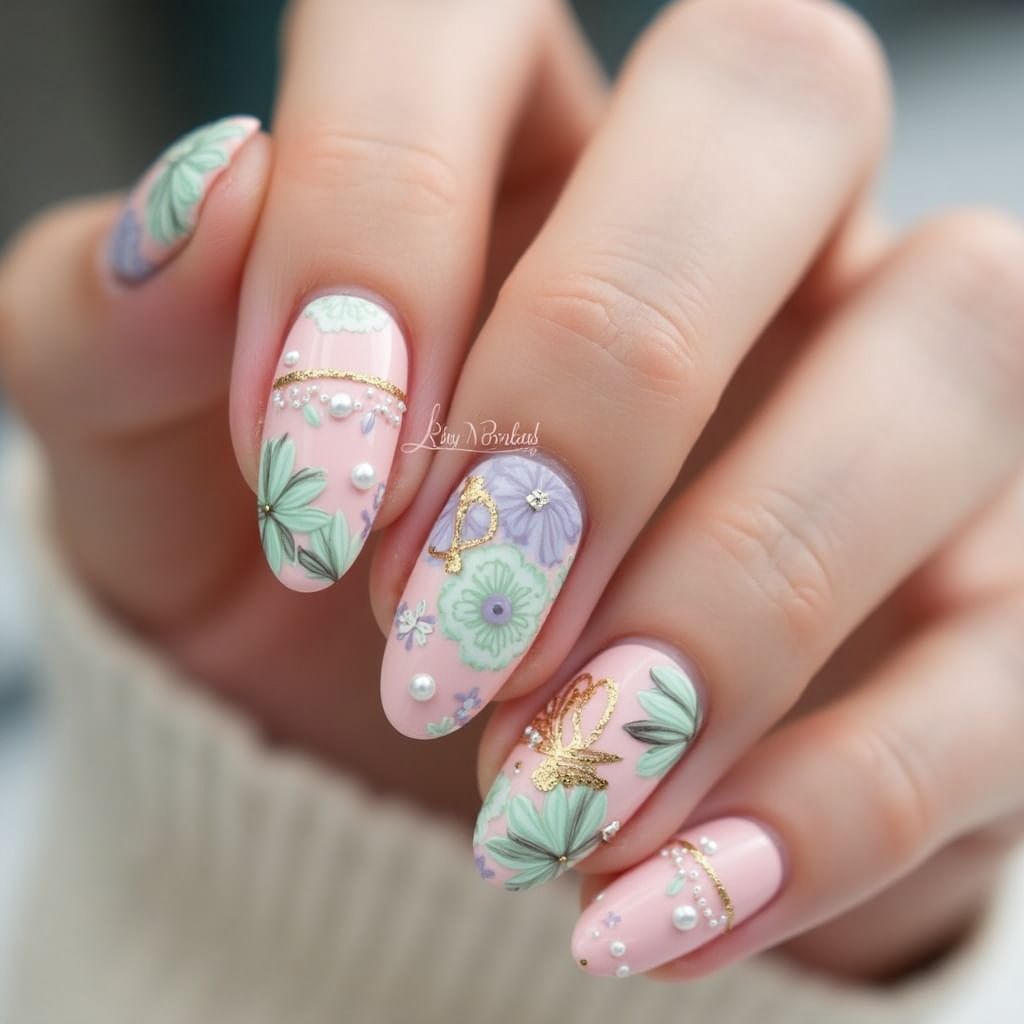 Mother's Day Round Nail Design
