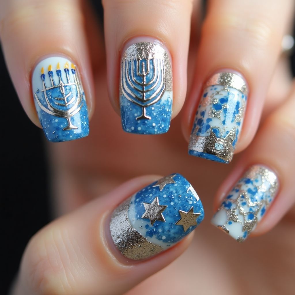Hanukkah Round Nail Design
