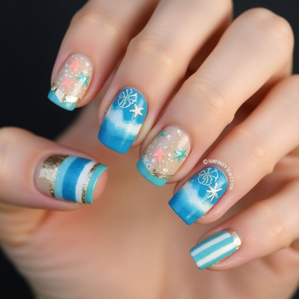 Beach Square Nail Design