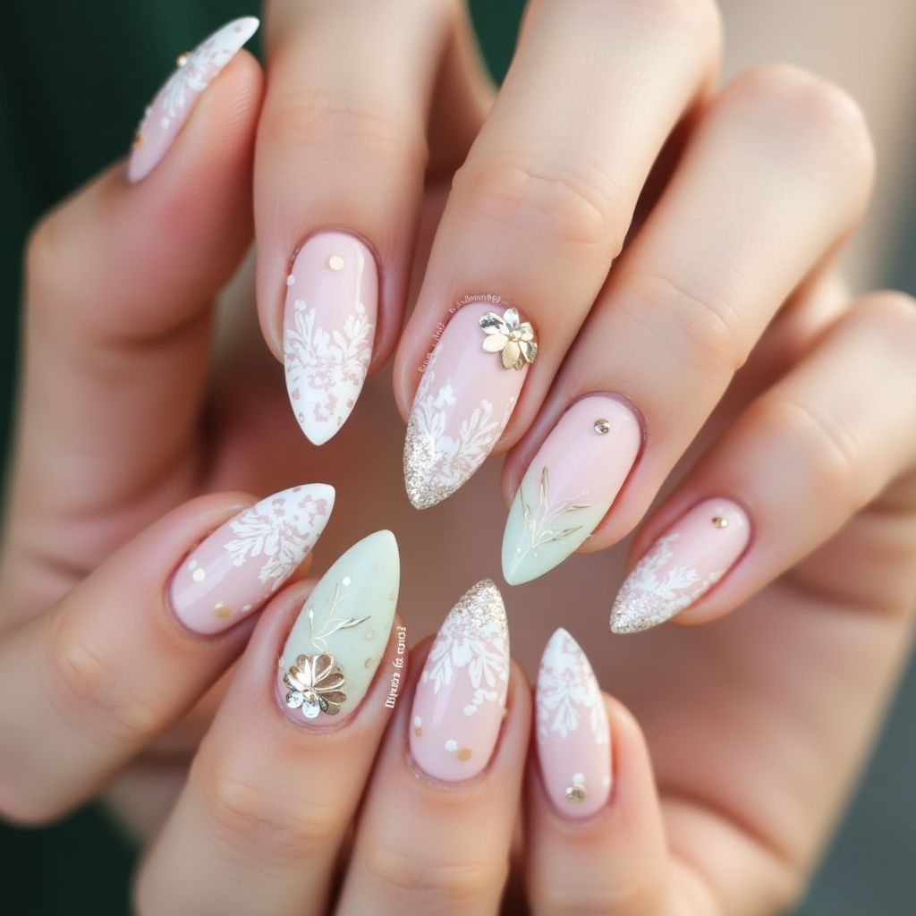 Bridal shower Almond Nail Design