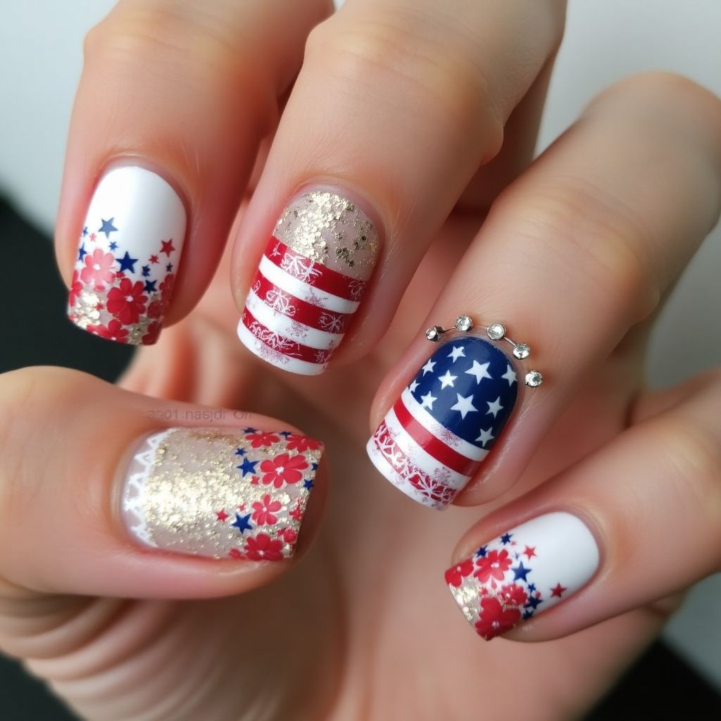 Memorial Day Square Nail Design