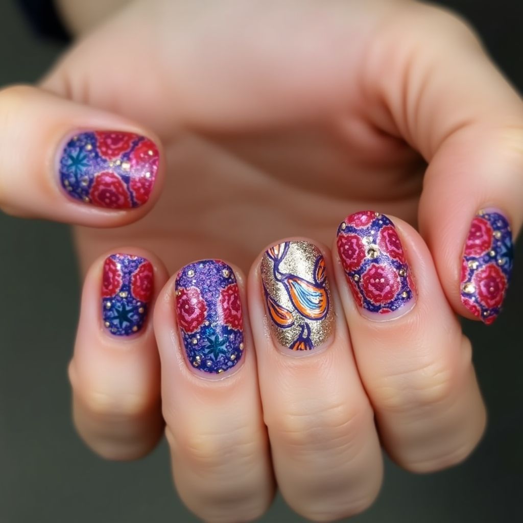 Diwali Round Nail Design