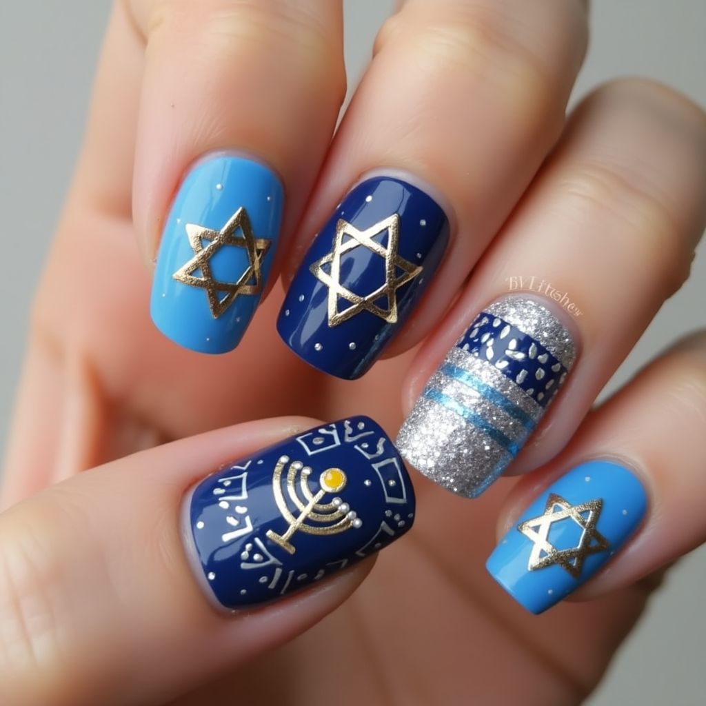Hanukkah Round Nail Design