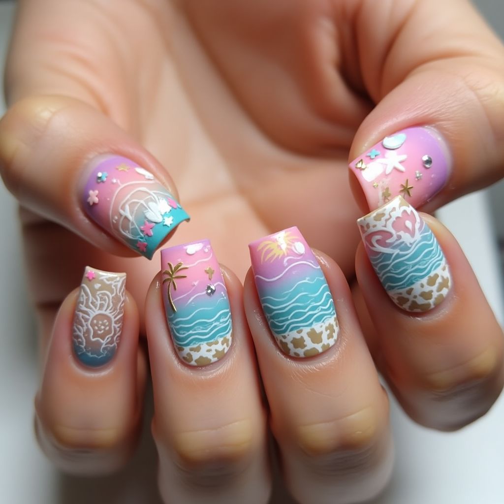 Beach Square Nail Design